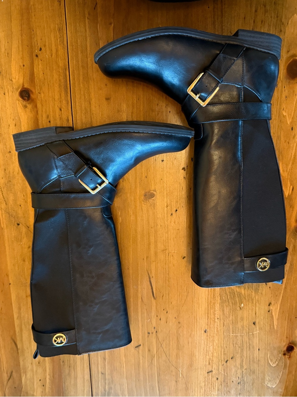 Michael Kors Black Tall Riding Boots Size 4 Gold MK Buckle - Picture 7 of 7